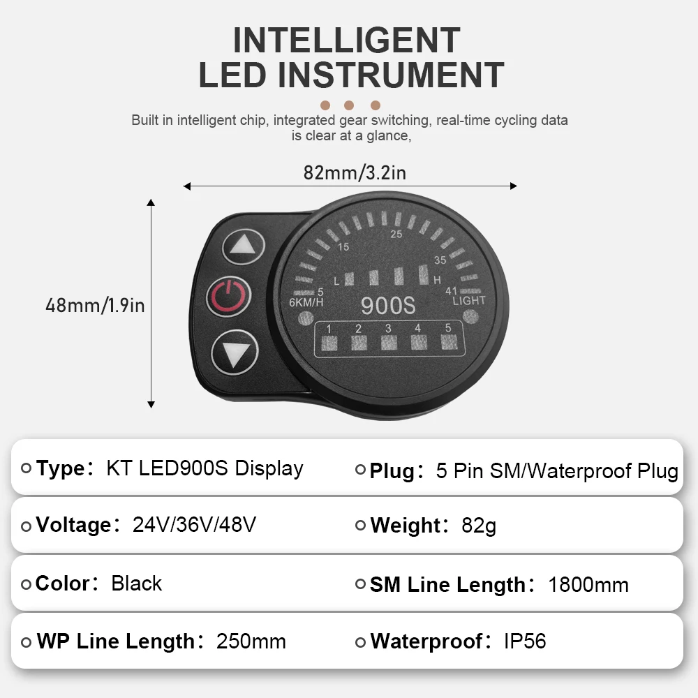 Electric Bicycle Display KT LED900S 24V36V48V SM/Waterproof Compatible with KT Brand Controller for Electric Bike Conversion Kit