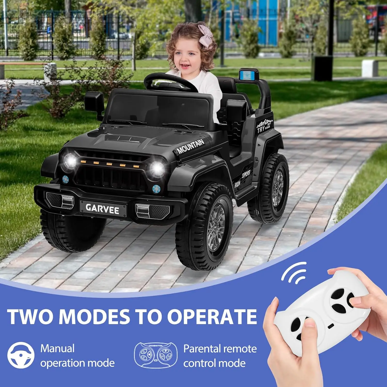 Garvee 12V Kids Ride On Truck Car, Battery Powered Electric Vehicles with Remote Control, Spring Suspensions, 3 Speeds, LED Ligh
