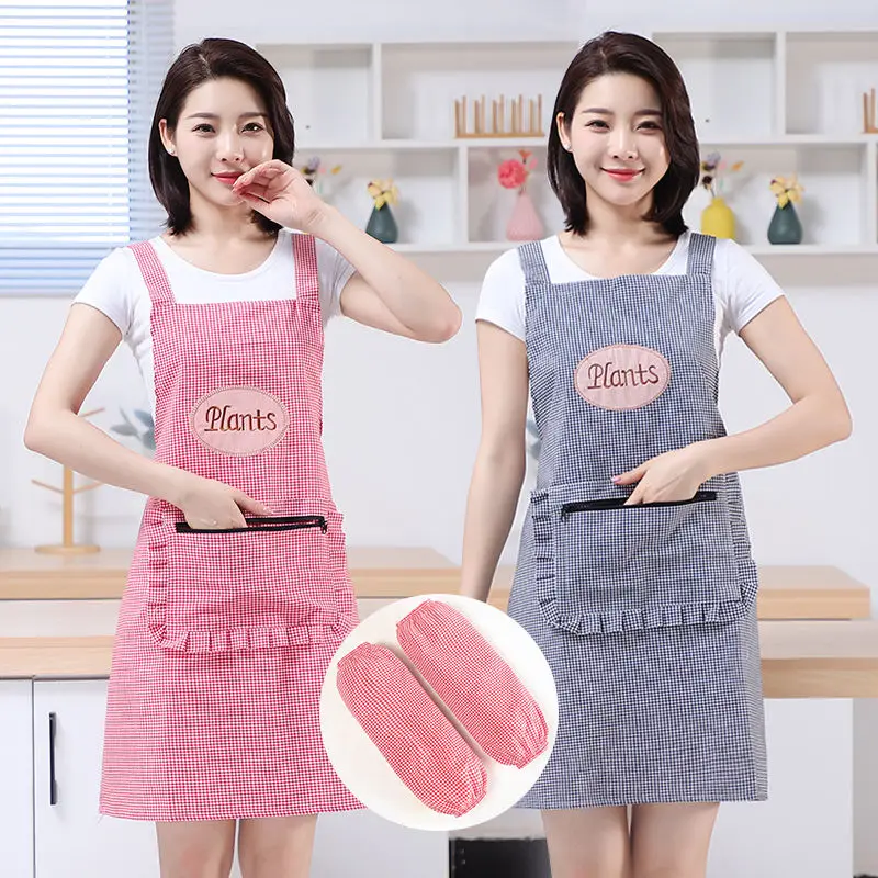 Kitchen Strap Apron with Pocket Widened Large Home Cooking Women Uniform Oil-proof Dirt-resistant Overalls Chef Cotton Aprons