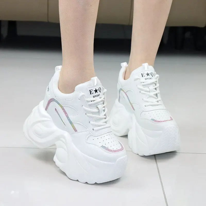 Chunky Sneakers Women White Shoes 10cm Platform Thick Sole Low Top Dad Shoes Casual Fashion Sports booes Elevator Shoe
