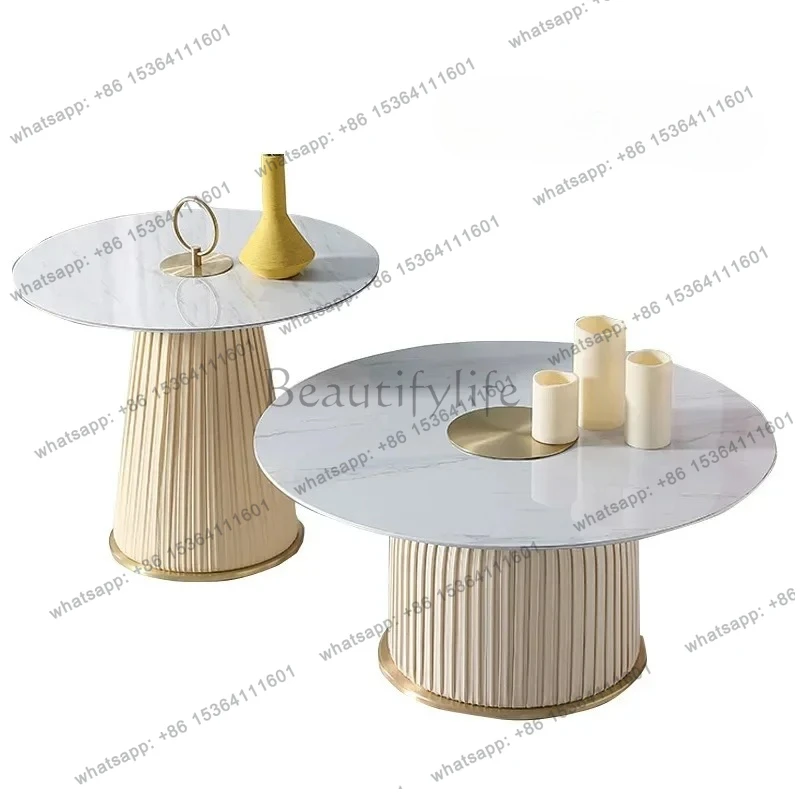 

lxLight luxury rock slab coffee table modern living room size round coffee table combination creative sofa side table