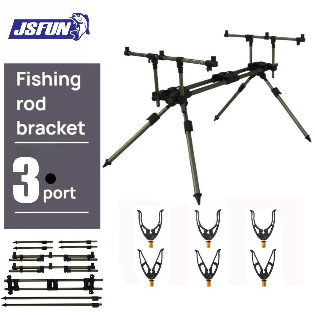 

JSFUN 3-Head aluminum alloy retractable long-throw bracket Green battery throwing rod European warehouse fishing battery bracket