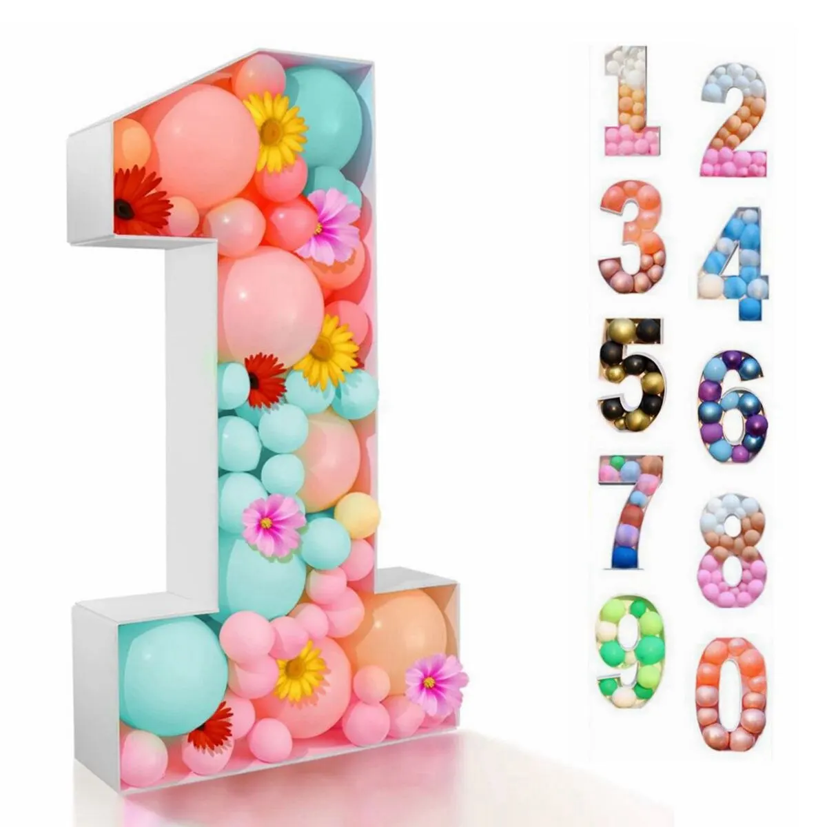 93CM Giant Birthday Figure 0-9 Balloon Filling Box 1st 18th Birthday Decor Number 30 40 50 Balloon Frame Anniversary Decor