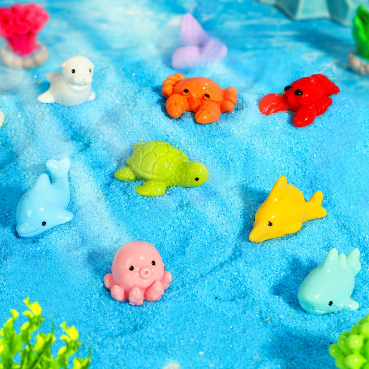100pcs Kawaii Cartoon Ocean Fish Sea Bird Shark 3D Resin Cabochon DIY for Keychain Earrings Scrapbook Dollhouse Accessories