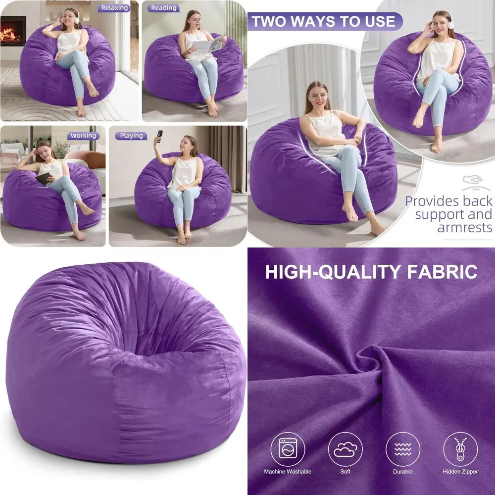 Giant Adult Bean Bag Chair with Removable Cover, Ideal for Living Room and Bedroom