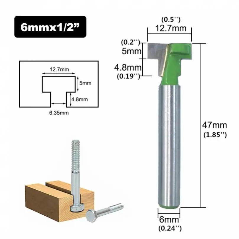 Carboneto sólido Keyhole Router Bits Set, Slot de madeira para trabalhar T, Hex Bolt Router Bit, Cria Haste, 6mm, 3Pcs por conjunto