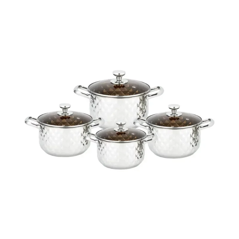 Modern Design Stainless Steel Soup Pot 20-26cm Single Bottom Cookware Set with Diamond Appearance Metal Cookware