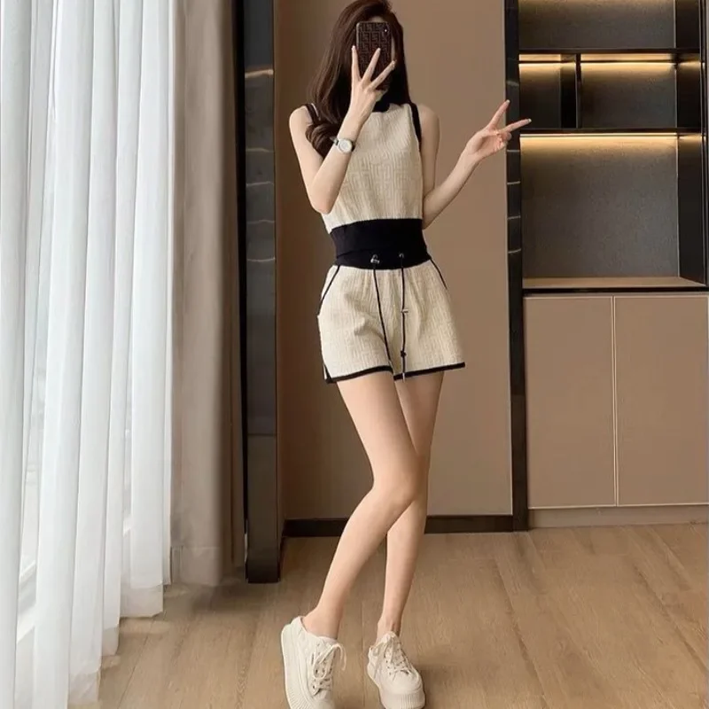 Female Shorts Stripes Elegant Two-piece Women\'s Short Sets 2 Pieces With Jacket Full Cheap And Korean Style Offers Promotion