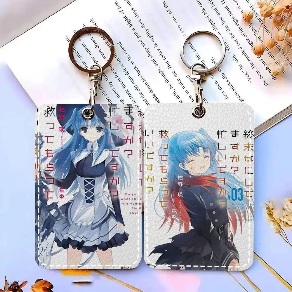 1pc Anime Kawaii Girl S-SukaSuka Card Case Keychain Access Card Bag Key Tag Ring Leather Card Holder Key Ring Access