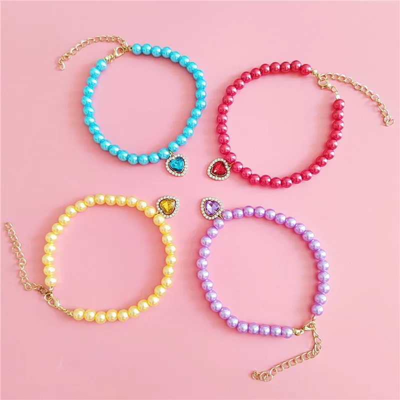 Adjustable Pearl Cat Collar with Rhinestones Heart Pendant Fashion Pet Jewelry for Cats Dogs Kitten Animal Accessories