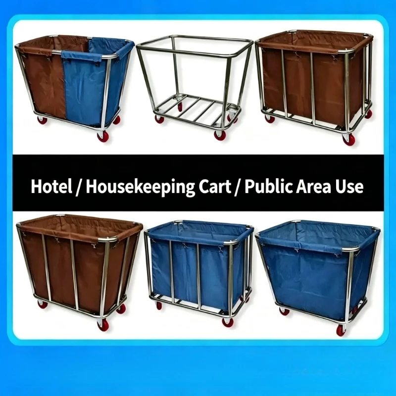 Stainless Steel Housekeeping Linen Trolley Detachable Oxford Fabric Bag Mute Wheel Hotel Laundry Cleaning Transport Cart