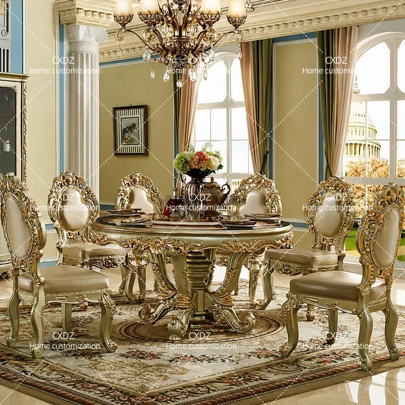 European round dining table round table high-end luxury living room dining table dining chair combination
