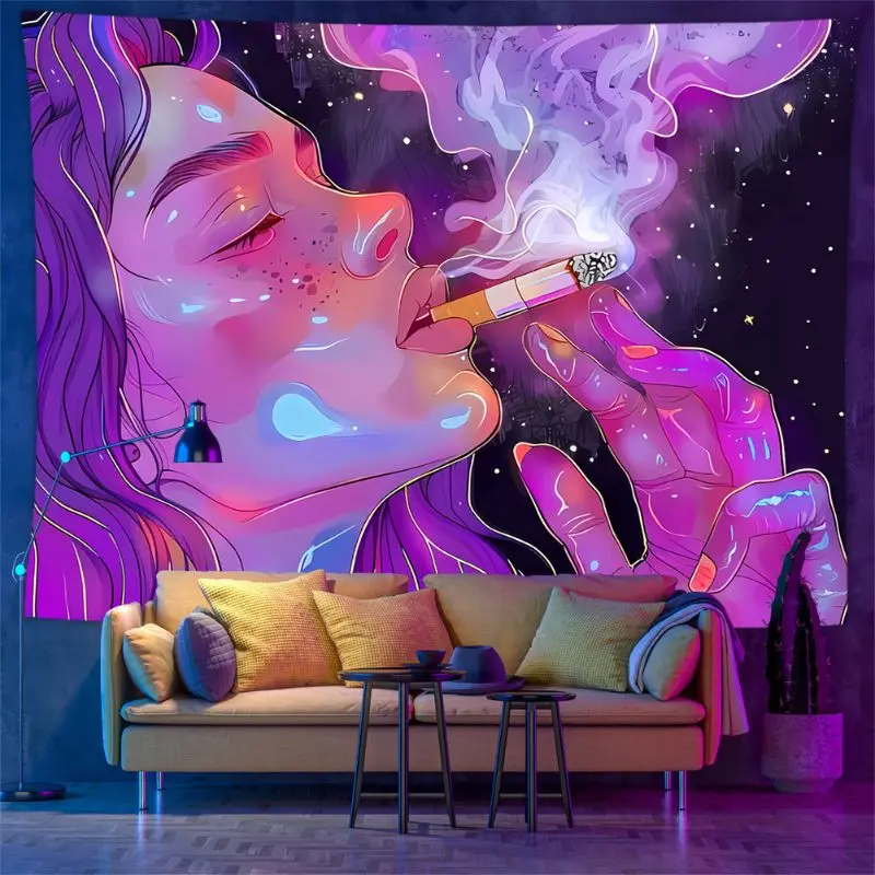 VIKAMA Fluorescent Psychedelic Personality Cool Tapestry Psychedelic Wall Hanging Bedroom e-Sports Room Dormitory Home Decor