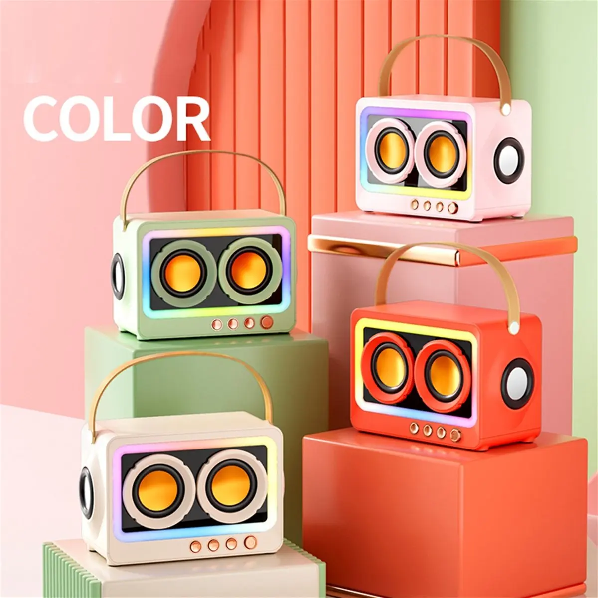 AABFK Tragbarer Bluetooth-Subwoofer-Lautsprecher, kabellos, HiFi-Sound, Audio-Box, Mini-Bluetooth, kabelloser MP3-Lautsprecher, Rosa