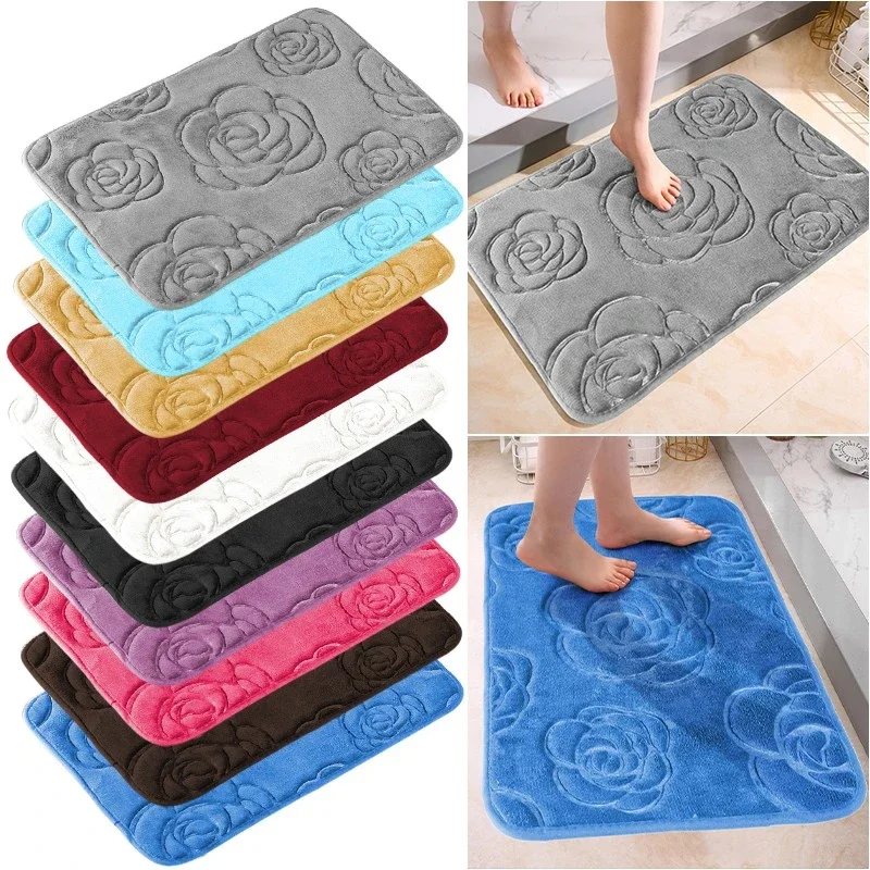 

1pc Rose Floor Mat Bathroom Water Absorption Anti-skid Mat Bathroom Doormat Bedroom Carpet Floor Mat