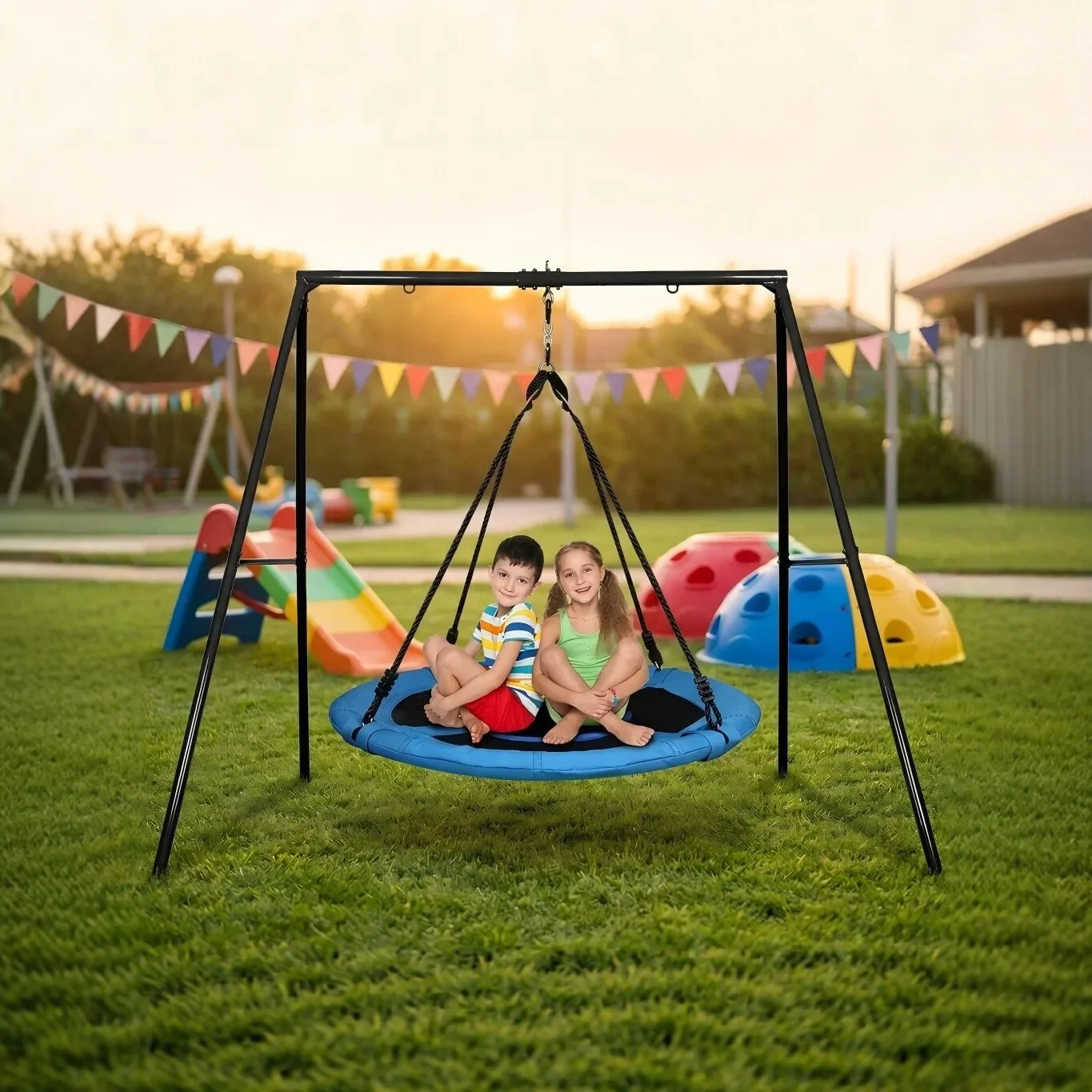 Double Hammock Swing Rack for Adults, Outdoor Playground Amusement Facility, Suitable for Courtyard, Kindergarten, Park, Bulk