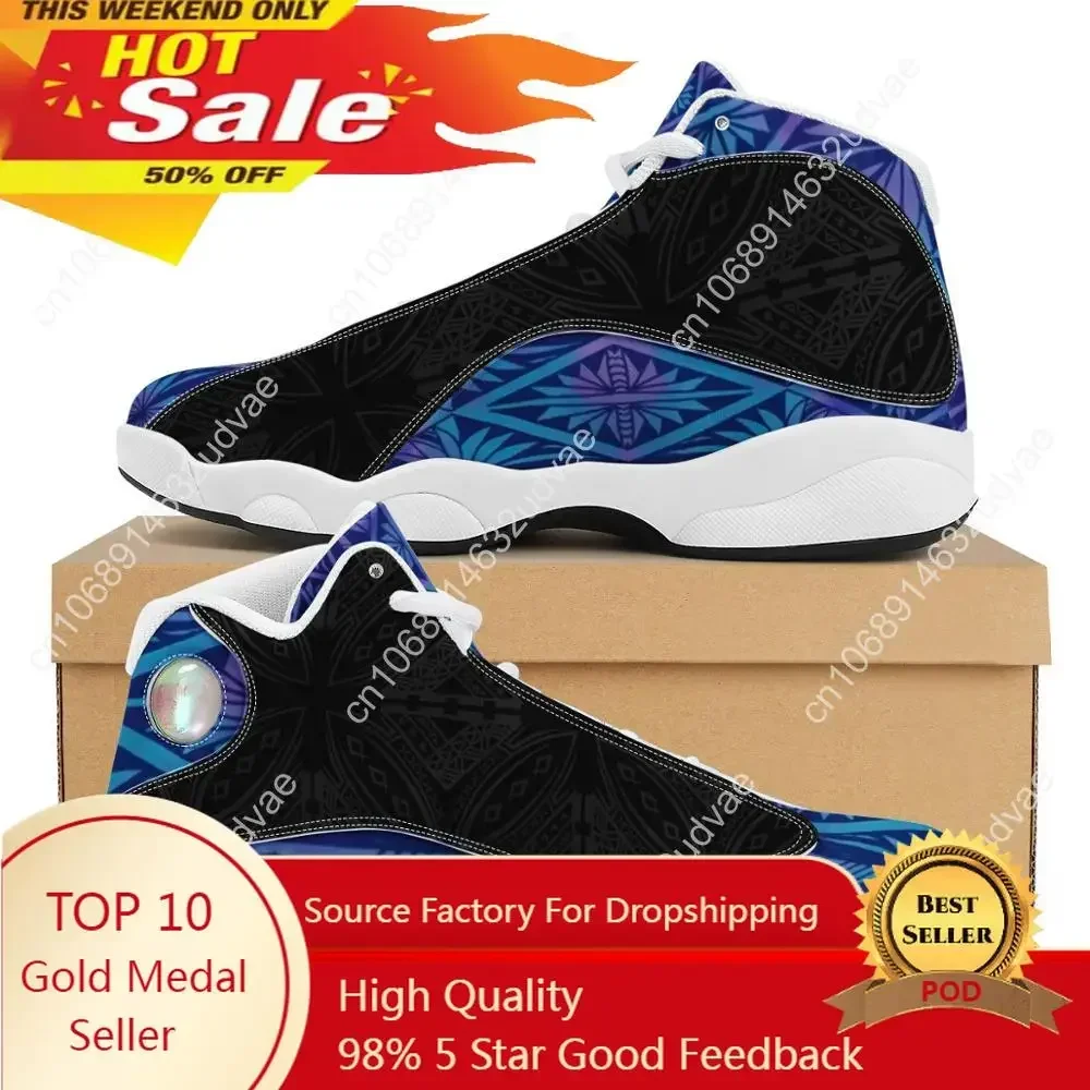 

New Arrivals Blue Polynesian Samoa Tribal Tonga Style Running Shoes Custom Ball Sports Team Logo Men's Basketball Sports Shoes