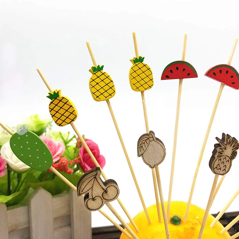 100 Pieces/Pack Cute Cactus Fruit Sticks Art Dessert Sticks Dessert Forks Convenient Fruit Bamboo Skewers Cocktail Decoration