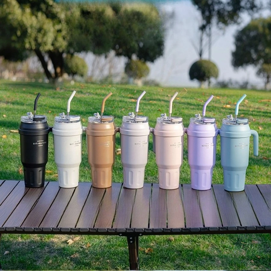 

New Giant High-Quality Insulated Cup with Handle, Portable, Large Capacity, Straw Cup, Stainless Steel Ice Cup