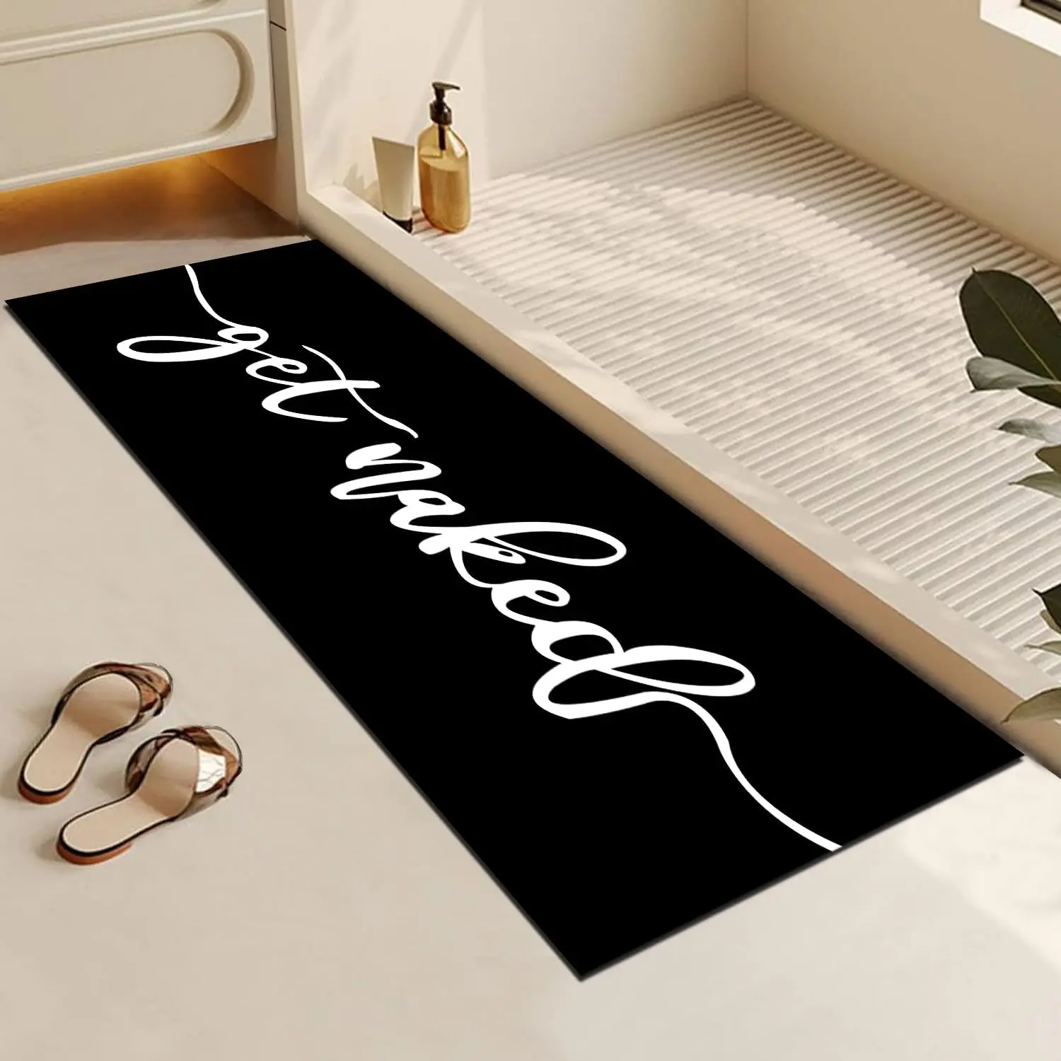 Black and White Get Naked Bath Anti-slip Floor Mat Foot Pad Home Decor Hallway Balcony Bathroom Rugs Shower Room Mat