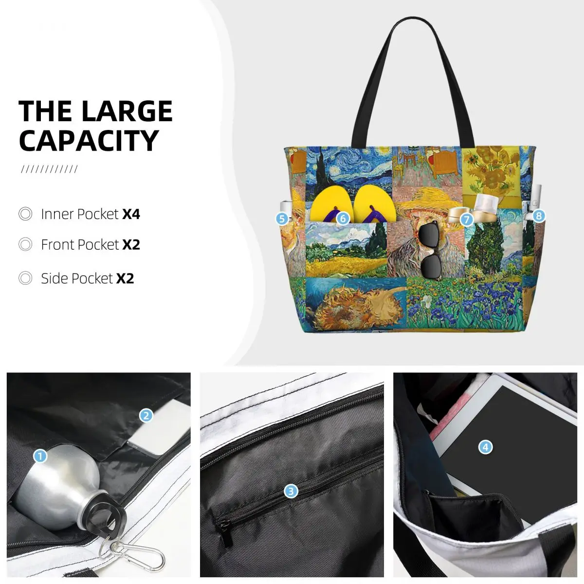 Vincent Van Gogh pinturas arte Collage playa bolso de mano deporte gimnasio Yoga Duffle bolso grande mujer bolsa de viaje bolsa de Fitness