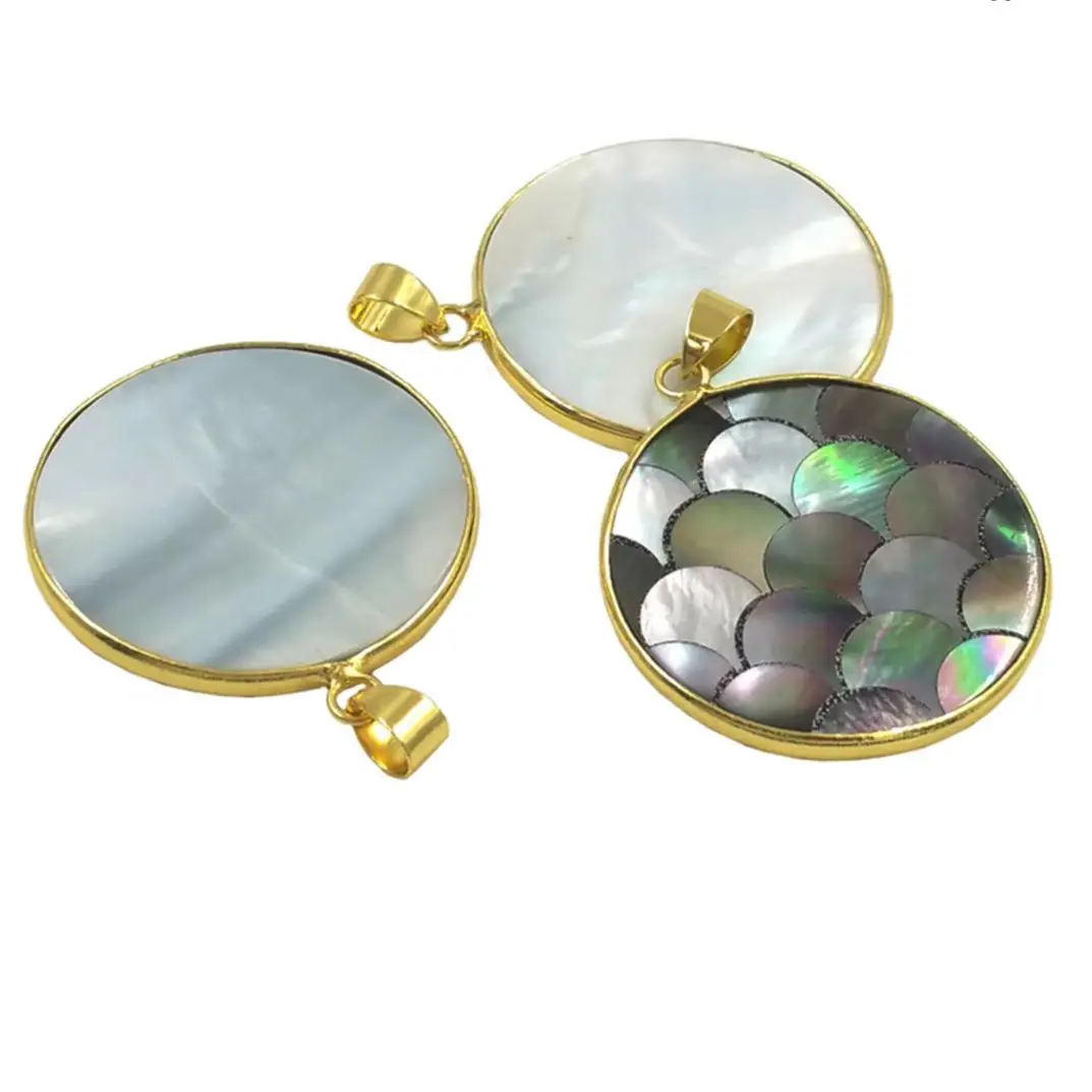 WT-JP405 New Wholesale Unique Grey Shell Reflect Smooth Pendant Jewelry Finding For Earring Or Necklace Accessory