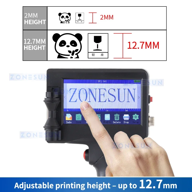 ZONESUN Handheld Inkjet Printer Touchscreen USB QR Coding Machine Carton Rubber Metal Serial Number Expiry Date ZS-HIP127