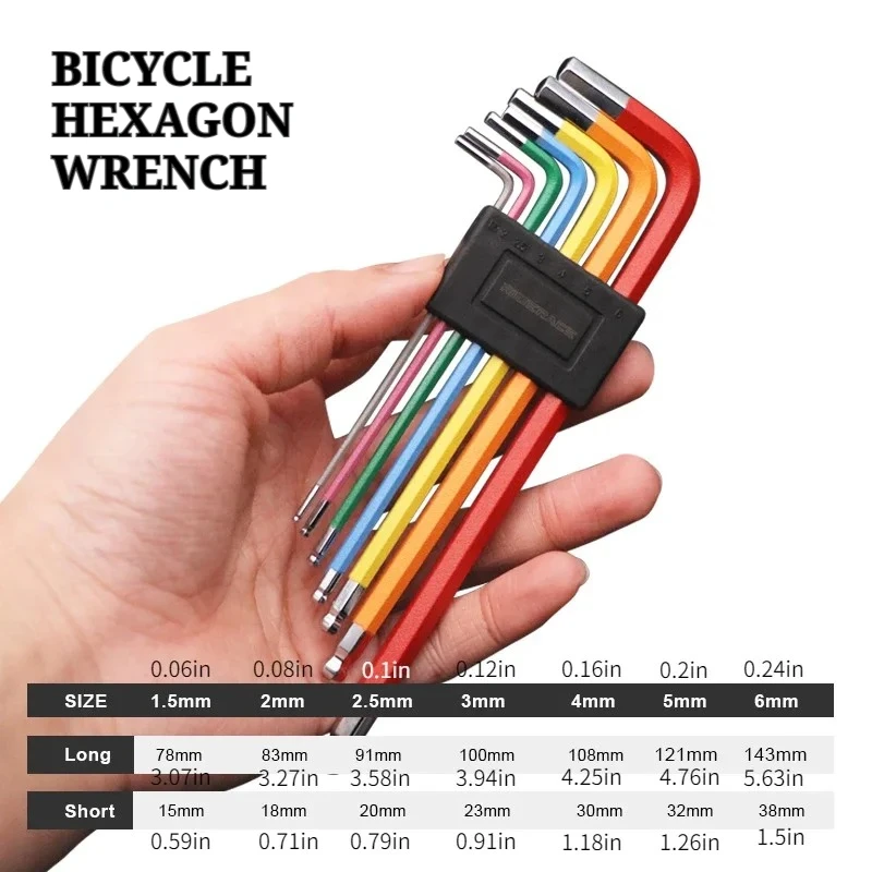 

7pcs Outdoor Bicycle Color Hexagon Wrench, Manual Bicycle Repair Tool, MTB Road Bicycle Repair Kit 1.5/2/2.5/3/4/5/6mm