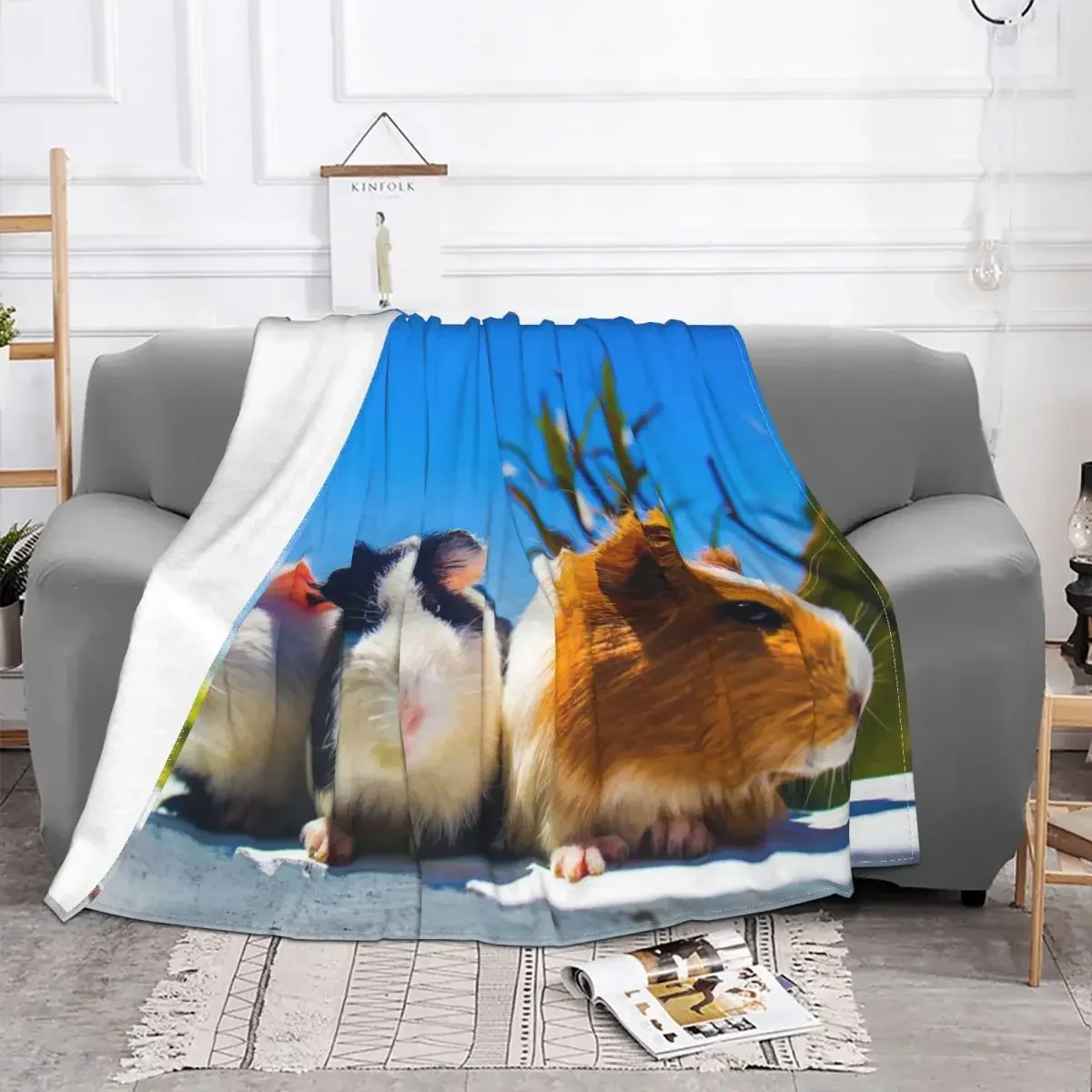 Kawaii Guinea Pig Fleece Throw Blanket Cute Animal Blanket for Bed Outdoor Lightweight Plush Thin Quilt