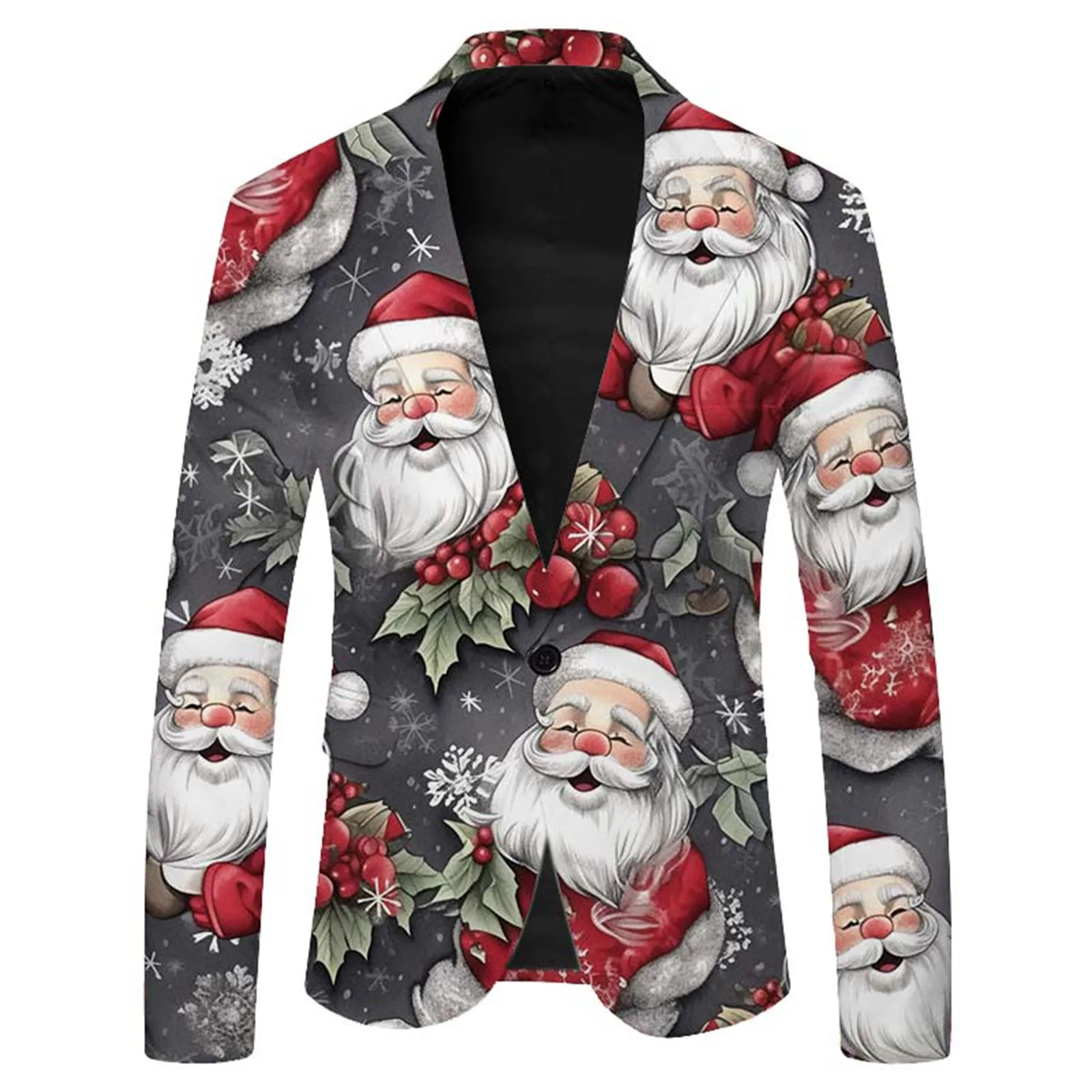 Men's Long Sleeved Lapel Button Button Suit Fashion Christmas Print Men's Coat Slim Pant Freezer Suit for Men