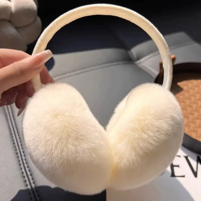 Real Rex Rabbit Fur Ear Muffs for Women Winter Versatile Warm Plush Ear Covers Cute Cycling Windproof Ear Warmers Stretchable