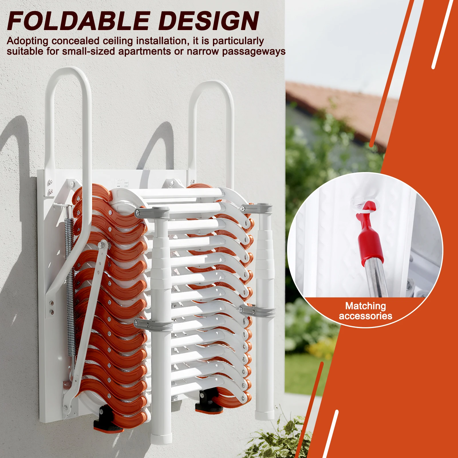 

Ceiling Mount Attic Ladder Pull Down Access Ladder Applicable Height 12.46in S-Shaped Design Suitable for Garages Roofs Basement