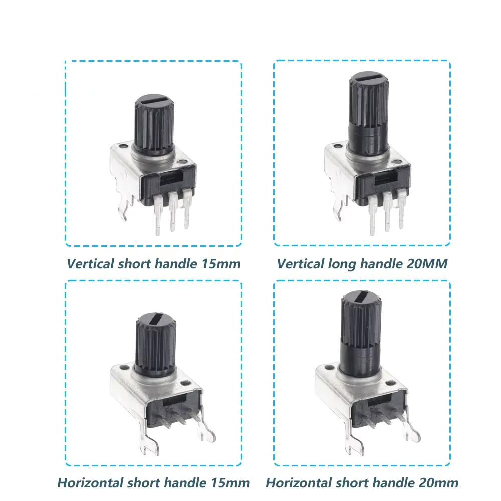 RV09 Horizontal Vertical Adjustable Potentiometer 15/20mm Shaft 1K 2K 5k 10K 20K 50K 100K 1M 0932 9 Type 3pin Seal Potentiometer