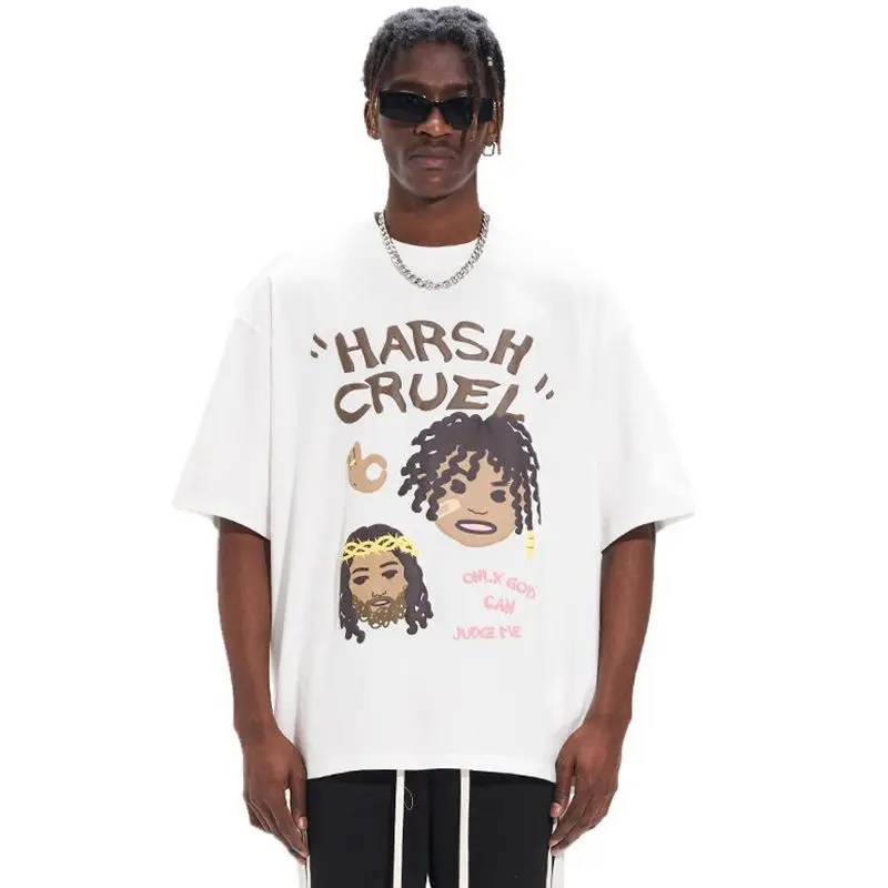 

American street fun cartoon printed T shirt summer cotton men retro y2k personalized ins trendy brand oversized T shirt top