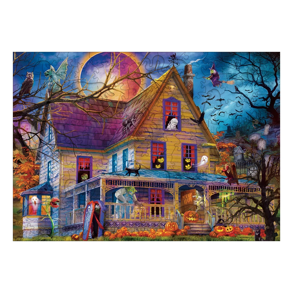 Puzzle dla dorosłych Puzzle 3D gry rodzinne puzzle ze zwierzętami drewno Montessori prezenty edukacyjne dla dzieci Halloween DIY rzemiosło Puzzle