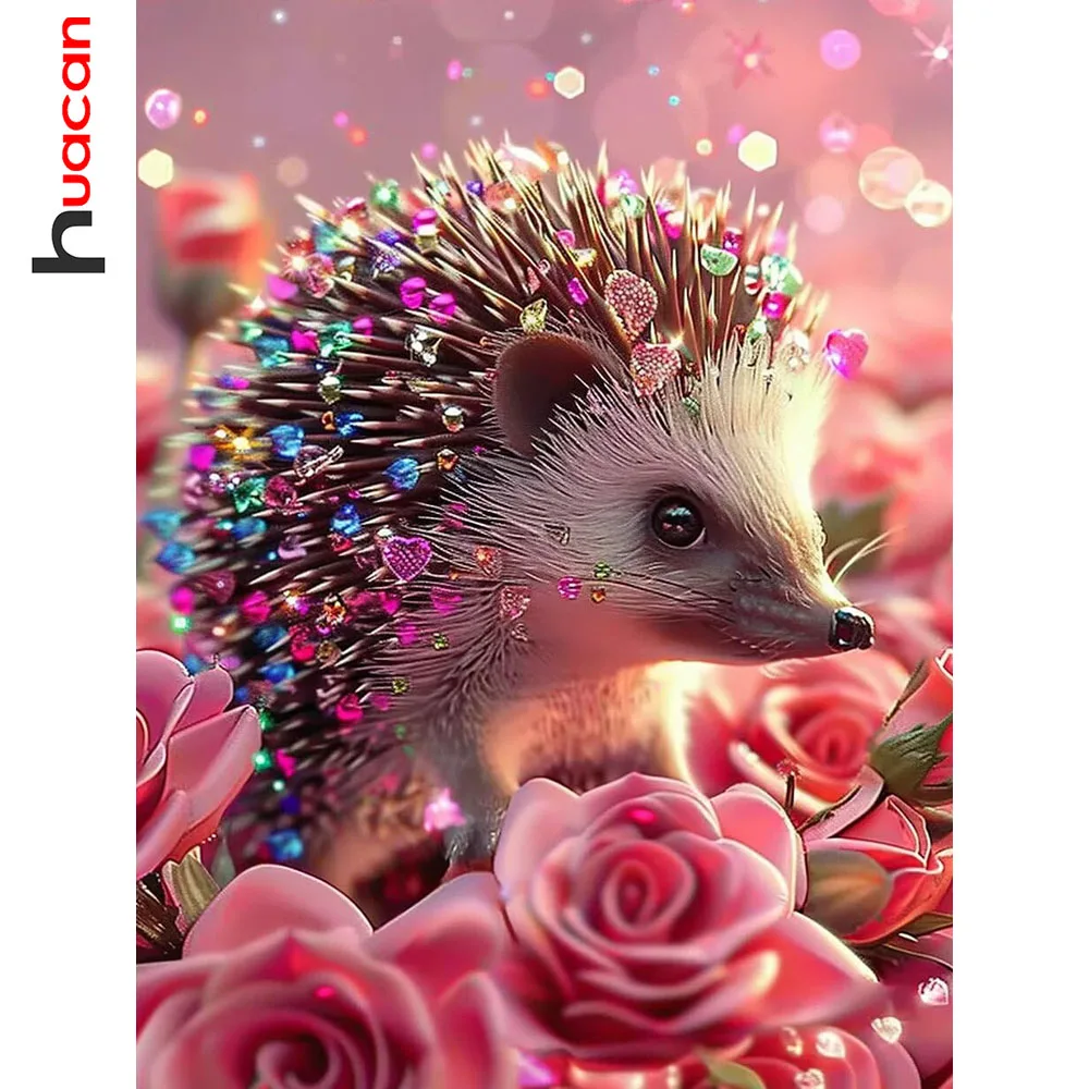 Huacan 5D DIY Diamantmalerei Rose Igel Diamantmosaik Tier Blume Neue Kollektion Bild aus Strasssteinen