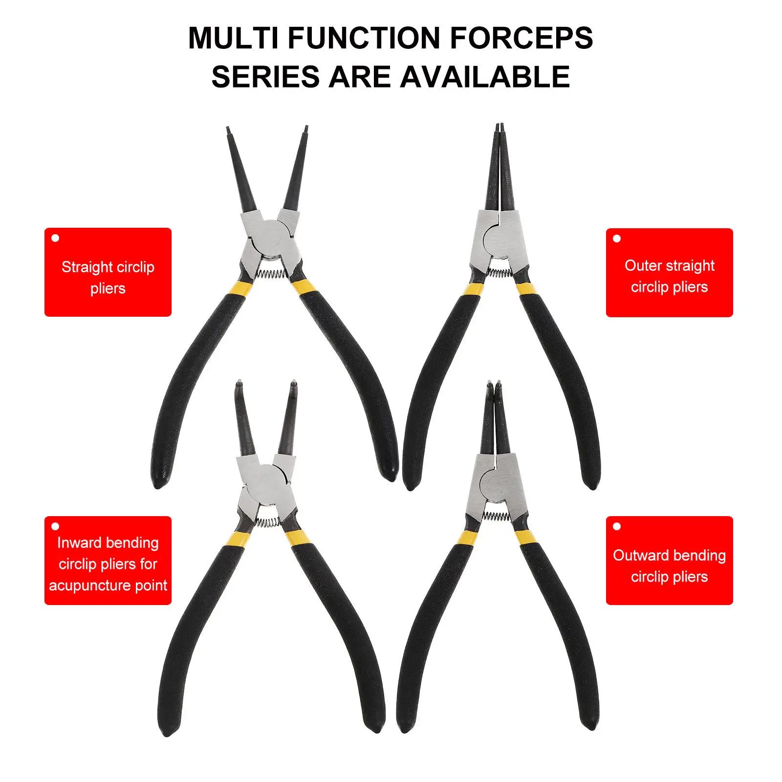 4Pcs Retainer Pliers Multitool Snap Ring Calipers for Motorcycle Truck Welding Repair Maintenance Heavy Duty Spring Loaded Steel