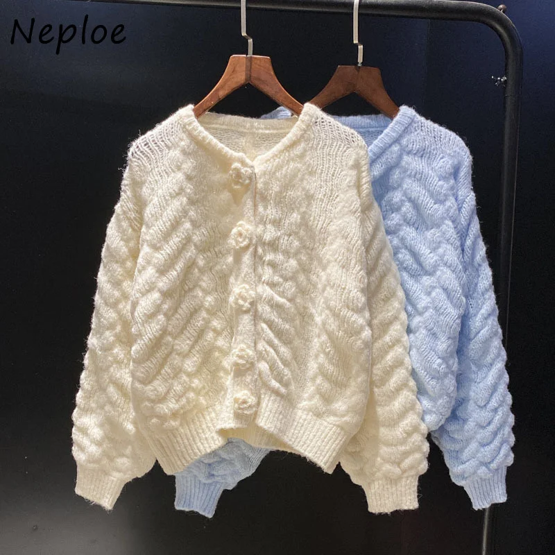 

Gentle Style Outer Wear Knit Jackets Women Flowers Crochet Button Cardigans Female Autumn Winter All-match Sweater Mujer