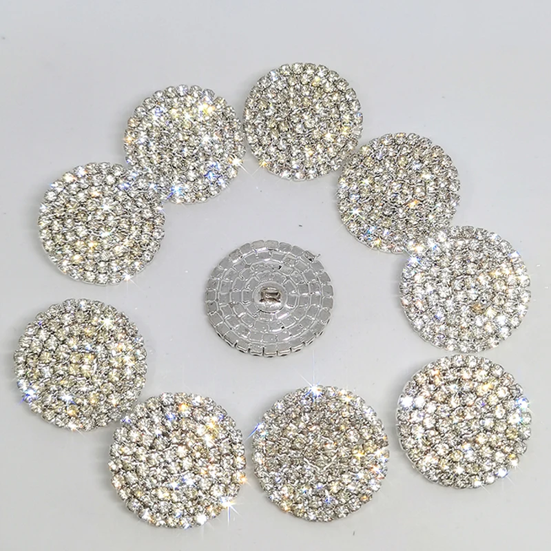 22MM Luxury Rhinestone Round Metal Buttons Of Clothing Fashion Decor Silver Sewing Button For Women Dress Apparel Emebllishments