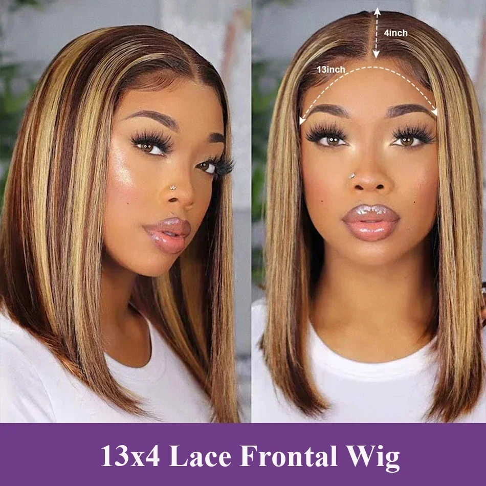

Golden Brown ShortBob Wigs13x4 Wig Transparent Lace Front Human Hair Wig 100% Glueless Wig Human Hair Ready To Wear 180% Density
