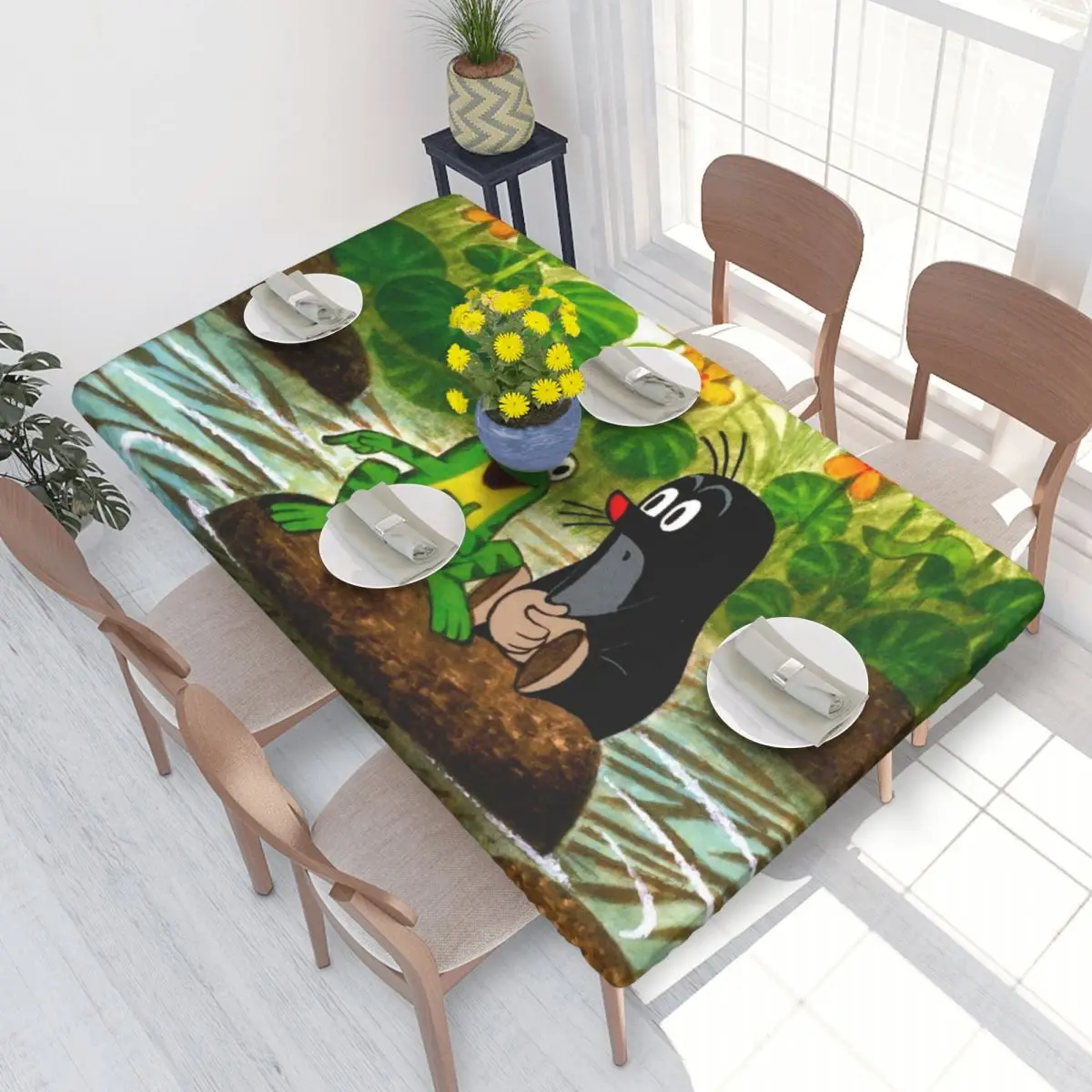 Custom Rectangular Oilproof Kawaii Mole Table Cover Cartoon Krtek Little Maulwurf Table Cloth 4FT Tablecloth for Dining