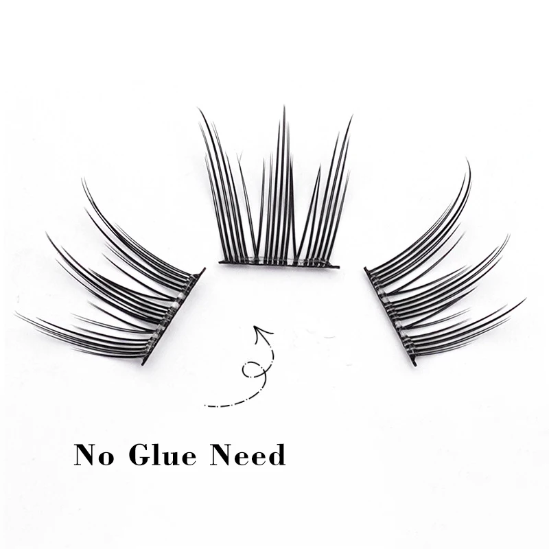 Noglue False Eyelashes 6 Rows Self-adhesive Eyelash Extension Natural Individual Cluster Grafting DIY Lashes