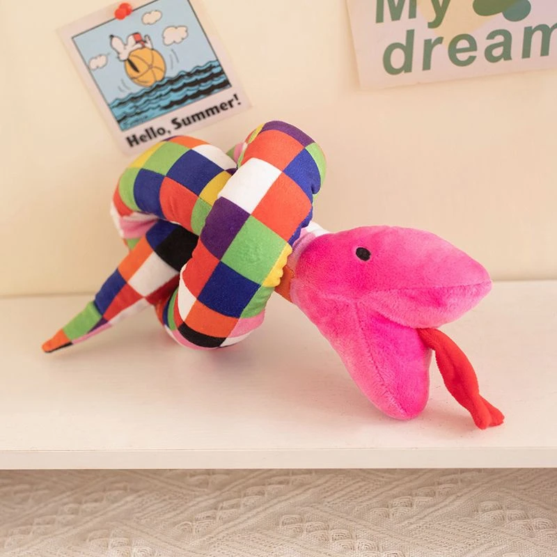 30CM Cute Picture Plaid Elephant Plush Toy Panda And Small Snake Animal Color Matching Doll For Children's Birthday Gifts