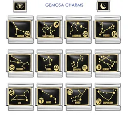 GEMOSA New 1Pcs Original Design Black Colour 12 Constellation Charm Fit 9mm Bracelet Stainless Steel Jewelry Making For Gift