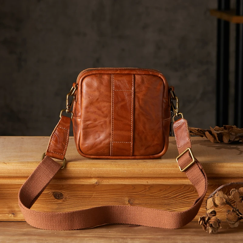 Top Layer Cowhide Leather Messenger Bag Men Handmade Genuine Leather Daily Outdoor Shoulder Bag Fashion Travel Activity Satchels