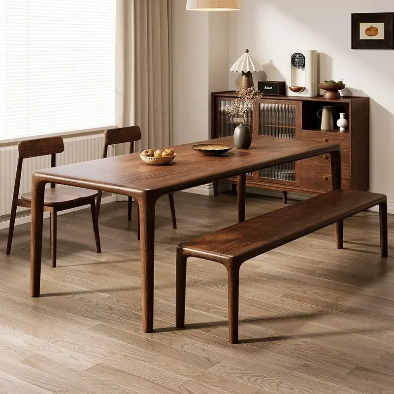 for South American Black Walnut Tenon and Mortise Dining Table Nordic Rectangular Retro Eating Table Household Log Tea Table