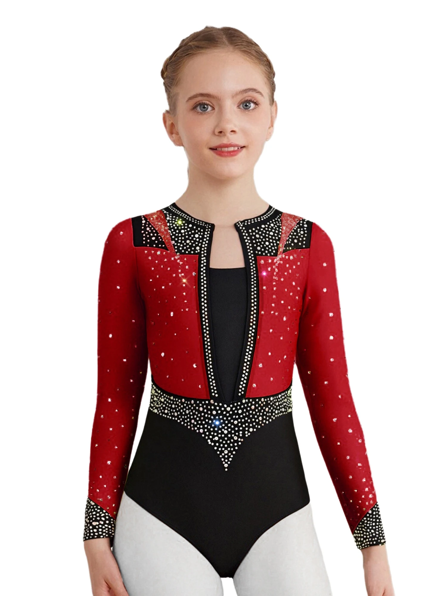 어린이 소녀 발레 져지 레오타드 의상 반짝이는 라인스톤 리드믹 체조 예술 스케이팅 의상 공연 무용복