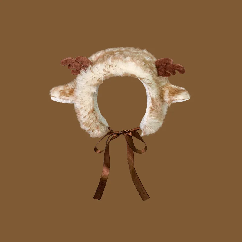 Protège-oreilles en peluche pour femme, cerf de Noël mignon, chiot, chaud, polyvalent, sangle en bois, bonnets, casquettes, bande de sauna, hiver