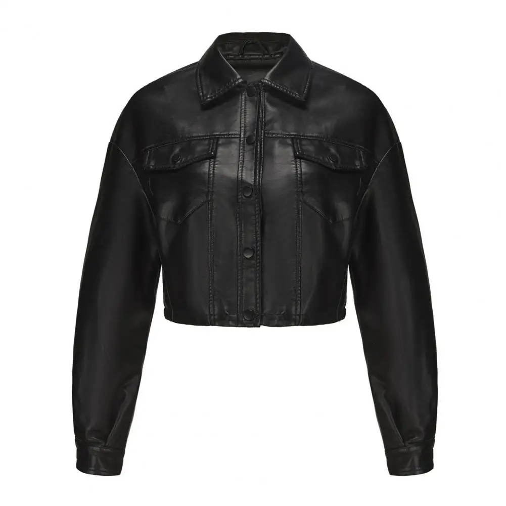 Blouson de moto en similicuir femme, slim, coupe-vent, avec poches poitrine, pour motard