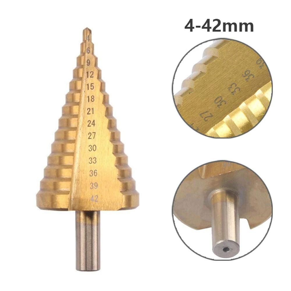 HSS Step Cone Drill Bit - 4-42Mm 14 Sizes Round Shank Hole Cutter Tool High Speed Steel